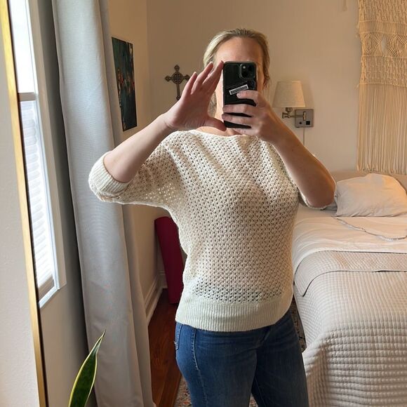 Chico’s Open Knit Ivory Wool Sweater Size 1 Medium - Picture 2 of 6